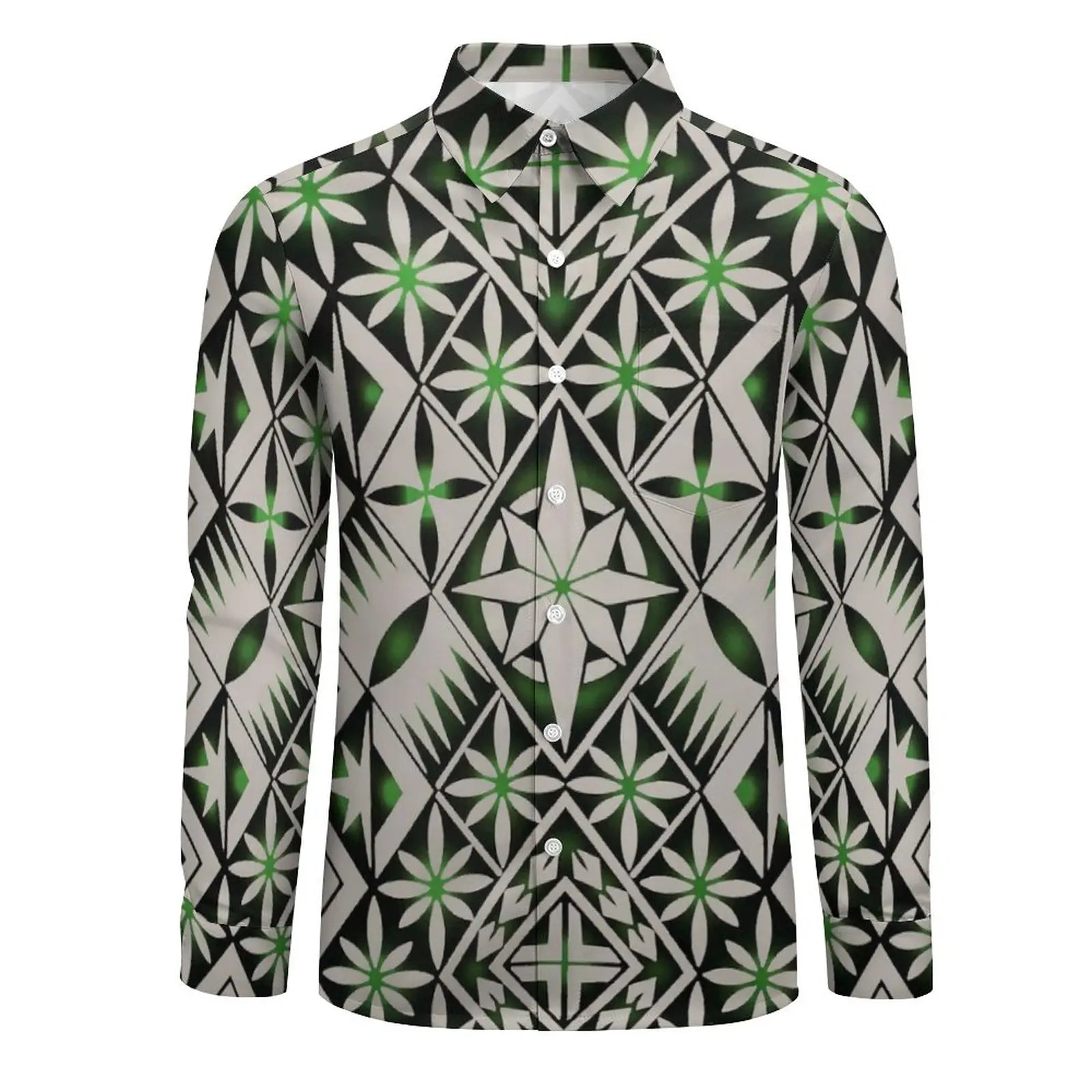 Personality Red Black Gradient Polynesian Printed Shirts Long Sleeve Big Size Men Shirt Hawaii Island Casual Shirts