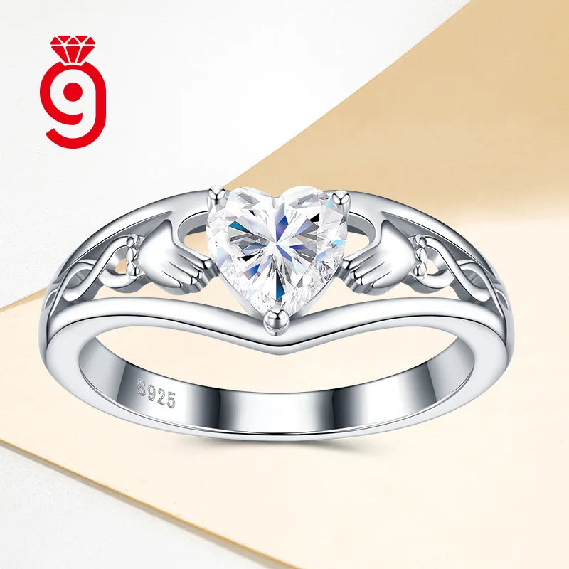 Heart Moissanite Promise RingS925 Sterling Silver 0.8ct Heart-Cut Moissanite Elegant Irish Love Symbol Engagement Jewelry Rings