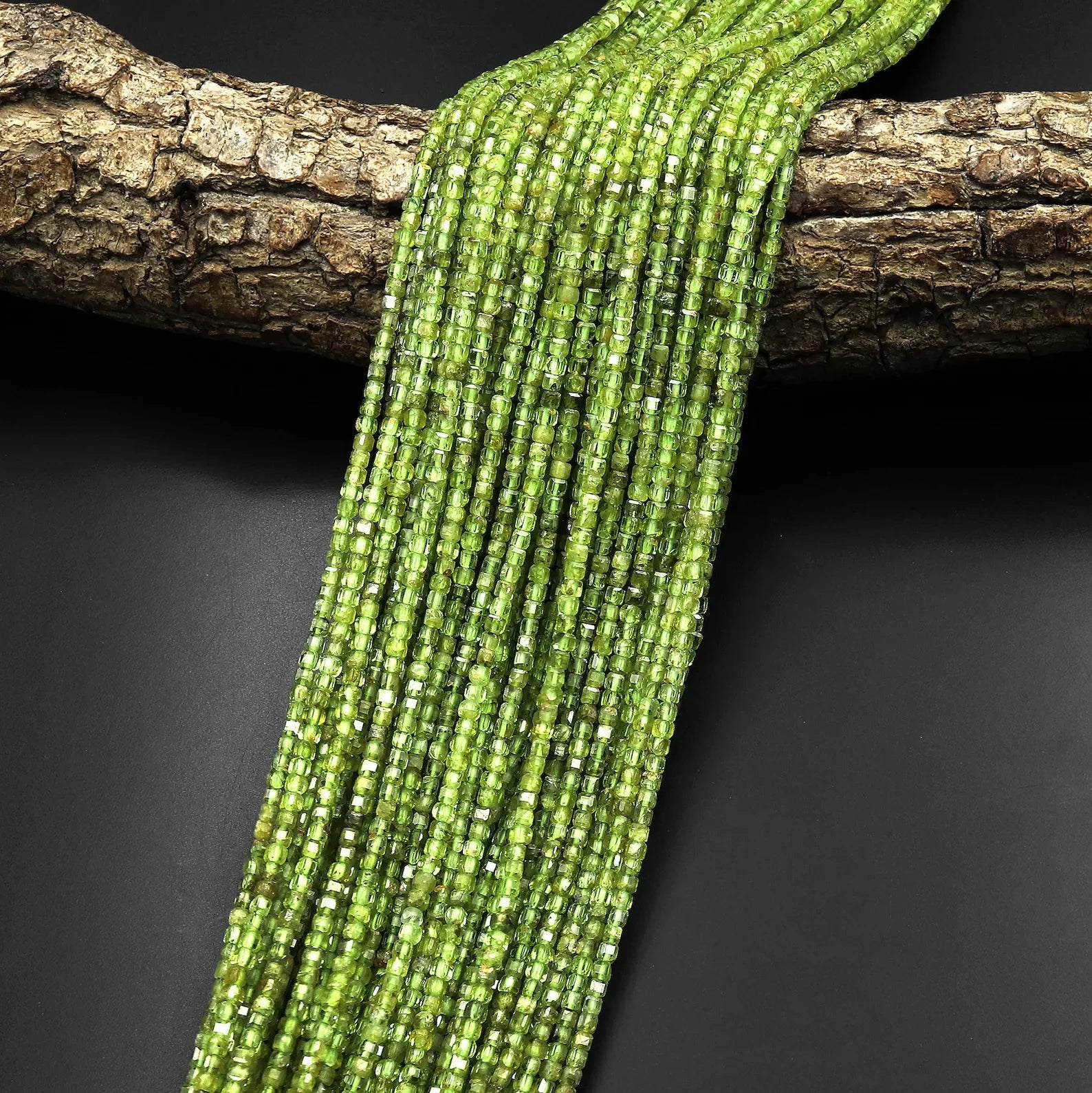 Great Gems Natural Green Peridot Micro Faceted 2mm Gemstone Ball Round Unisex Beads 15.5" Strand for Anniversary Wedding Casual