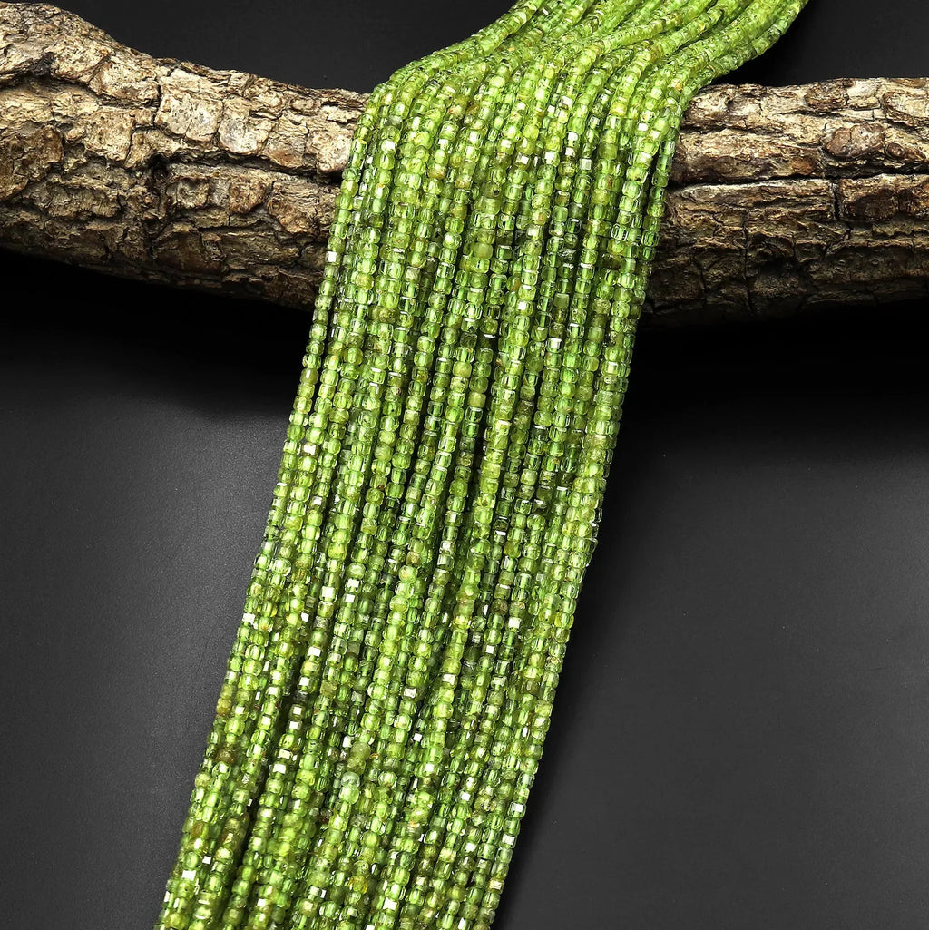 Great Gems Natural Green Peridot Micro Faceted 2mm Gemstone Ball Round Unisex Beads 15.5" Strand for Anniversary Wedding Casual