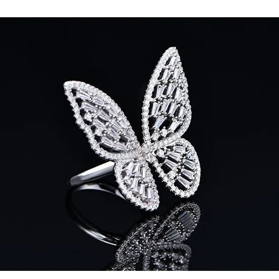 Wholesale Hot Sale Zirconium Rings butterfly Zirconia Jewelry 925 Sterling Silver Cubic Zircon butterfly Cz Ring Women