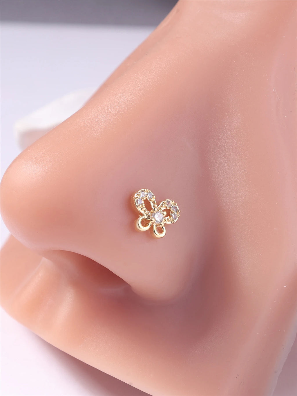 L Shaped Nose Studs Rings Butterfly Design for Women Girl Gold Silver Cute CZ Nose Pin 20G Nose Piercing Jewelry Wholesale