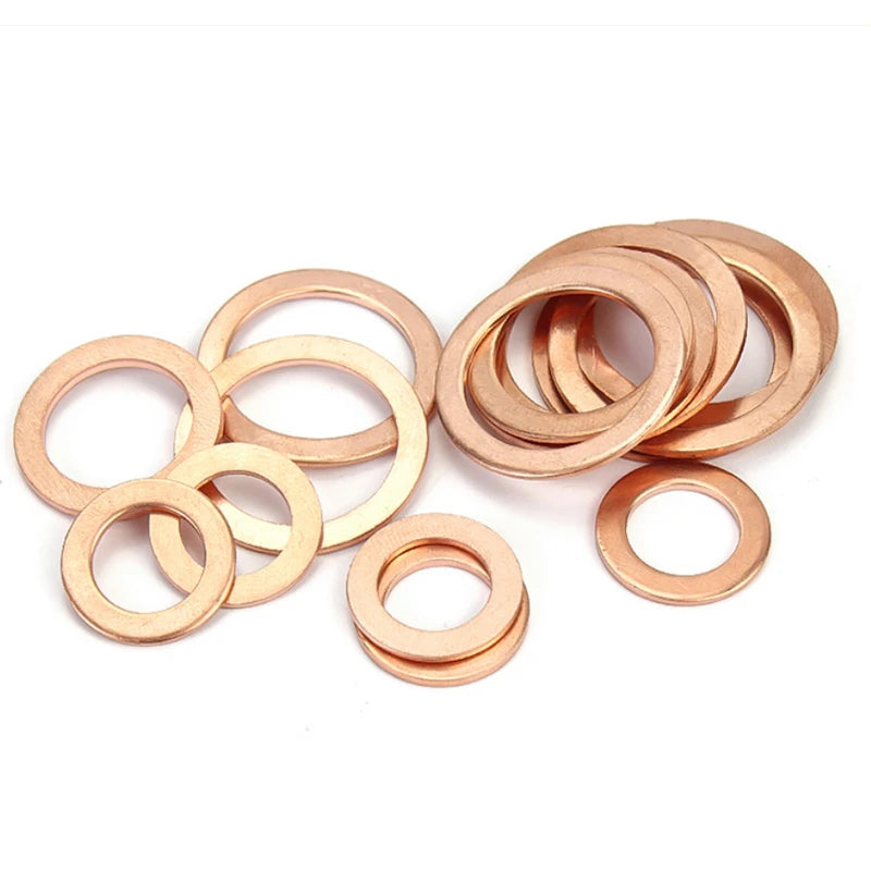 280pcs Copper Washers Copper Sealing Washer 12 Sizes Assorted Solid Copper Crush Washers Seal Flat Ring Set with Case