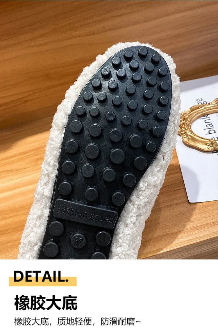 Winter Warm Plush Mules Women One Band Fur Slippers Cozy Cotton Shoes Woman Flats Cover Toe Fleeces Slides Femme Wool Pantuflas