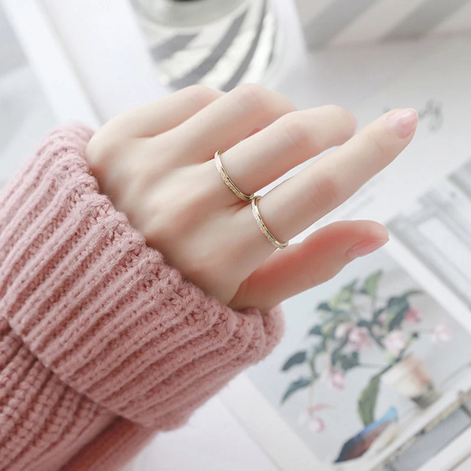 Scrub Glitter Rings Stainless Steel Fashion for Women Simple 2MM/3MM/5MM Width 14K Gold Color Engagement Eternity Band Rings