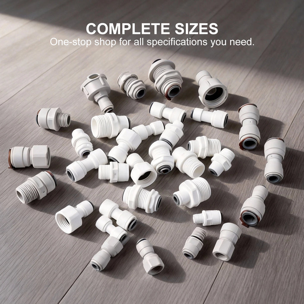 OEM Manual Ball Valve Quick Connect Reducing Union Fitting 1/4 Inch to 3/8 Inch POM Step Down Adapter for Car RO Water Filter