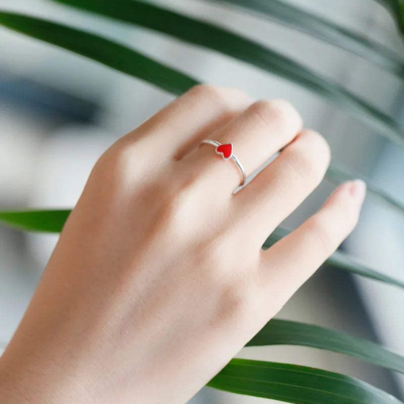 Wholesale Red Heart Silver Plated Ring for Women Fashion Jewelry Adjustable Rings