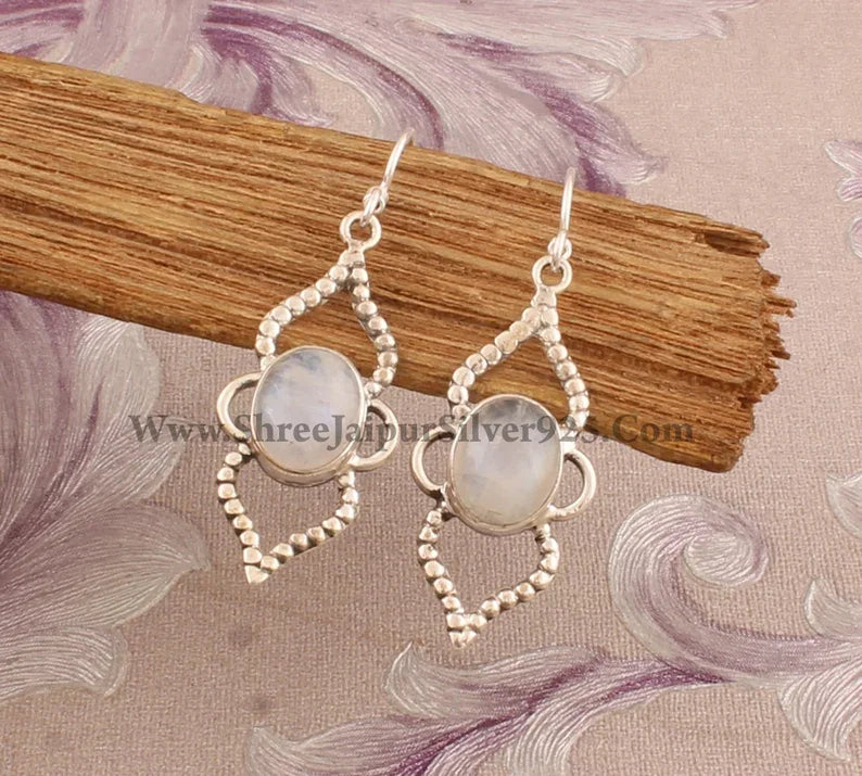2025 Hot Selling Natural Rainbow Moonstone Oval Shaped 925 Sterling Silver Hoops Earrings At Factory Price