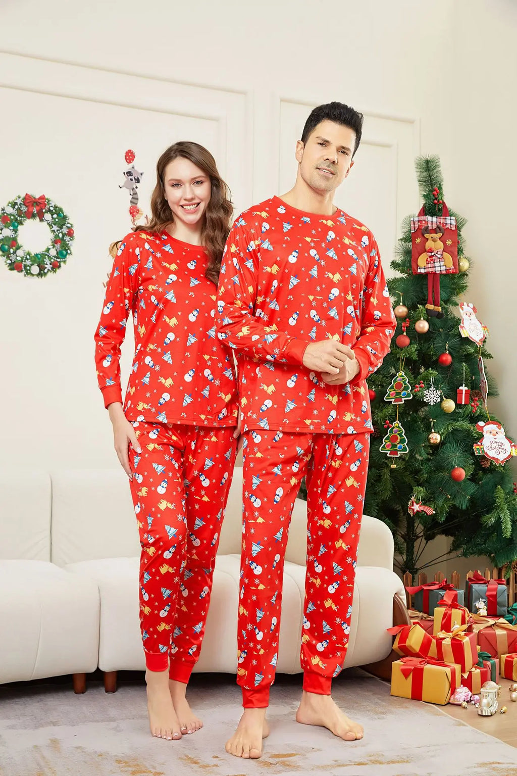 2024 Plus Size Pattern All Over Printed Family Matching Outfit Christmas Family Pajamas Sleepwear Sets for Parents and Children