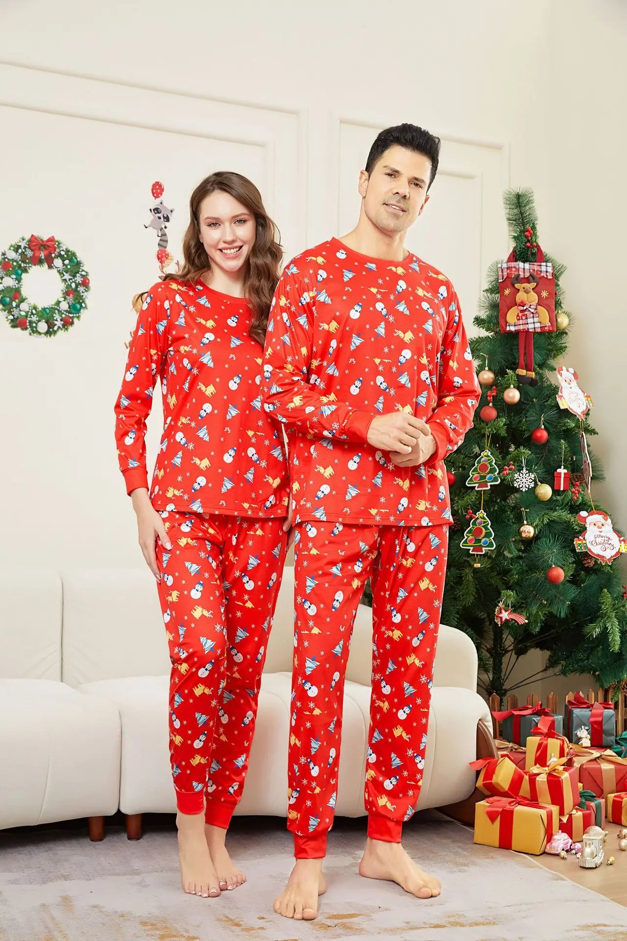 2024 Plus Size Pattern All Over Printed Family Matching Outfit Christmas Family Pajamas Sleepwear Sets for Parents and Children