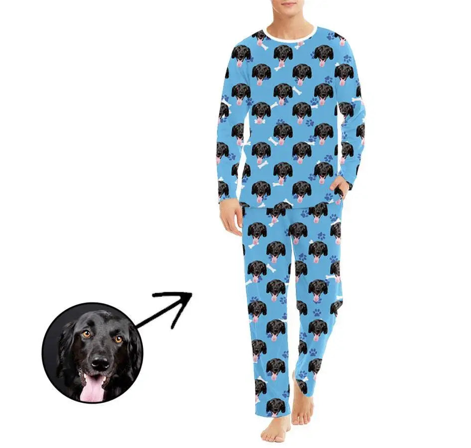 Custom Long Pants Pajamas Set With Photo Men Personalized Lounge Set Funny Face Printed Sleepwear Soft Gift