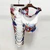 Women's 2 Pieces Floral Print Off Shoulder Dress Ruched Bodycon Midi with Colorful Flower Pattern Elegant  Party