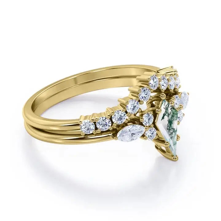 925 Sterling Silver 14K Gold Plated Luxury Certified Moss Agate Ring Classic Gemstone Engagement Wedding Promise Anniversary