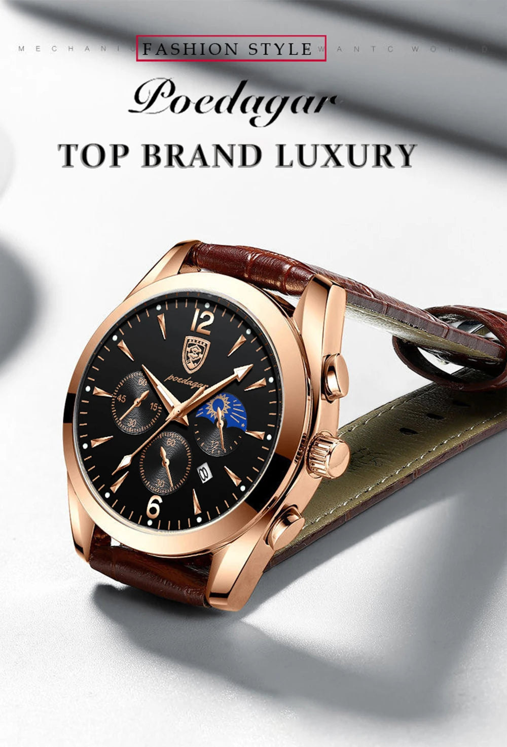 POEDAGAR Men Watch Top Brand Luxury Men's Wristwatch Leather Quartz Watches Sports Waterproof Male Clock Relogio Masculino+Box