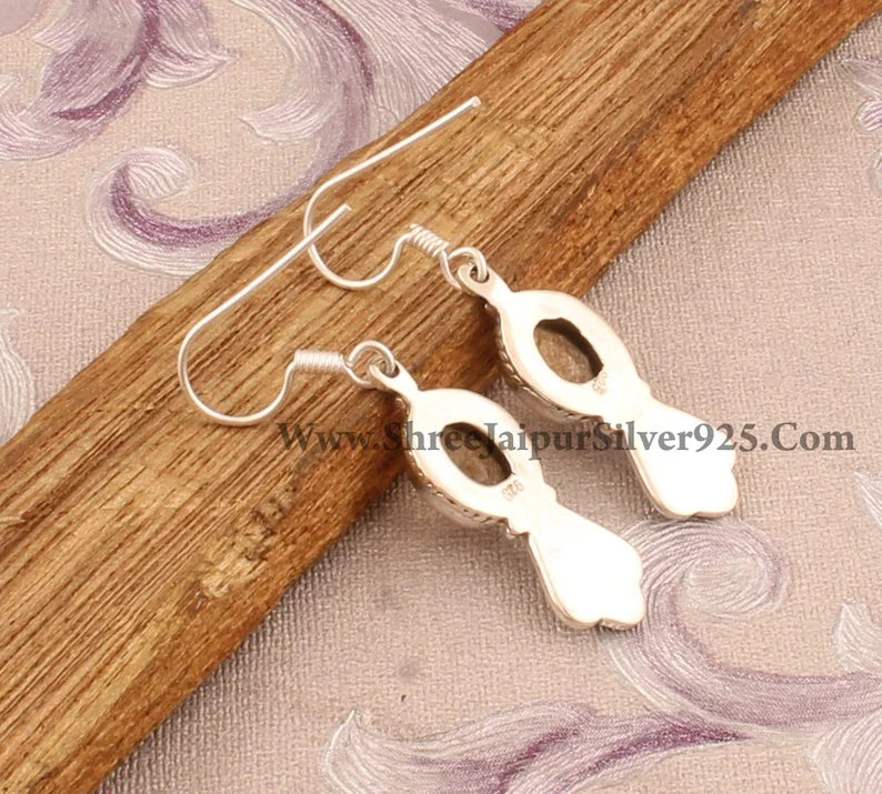 Handmade Designer Antiqued 925 Sterling Silver Hoop Earrings Natural Citrine Oval Gemstone Rhodium Plated for Weddings