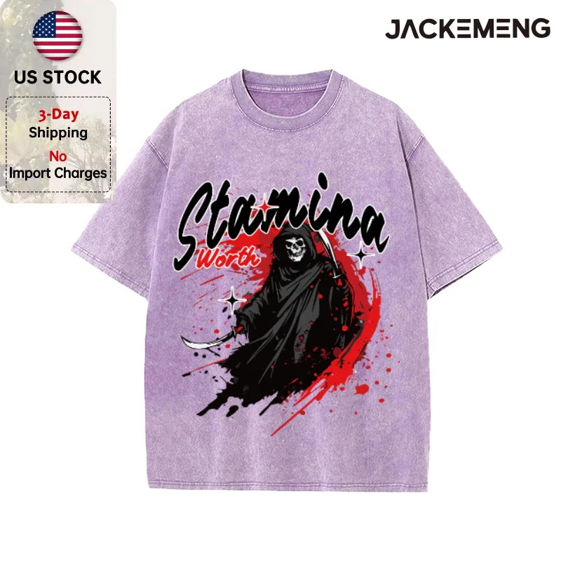 Oversized Vintage Retro Dark Reaper Streetwear Print Tshirt USA Stock Wholesale Y2K Casual Tee