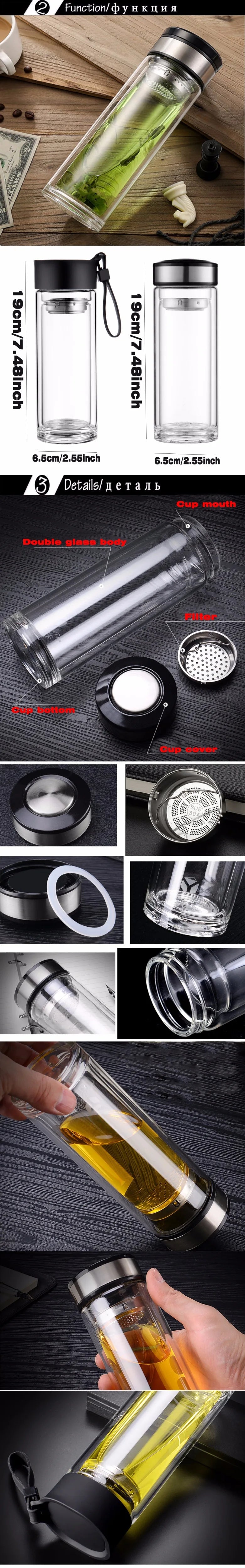 300ml Commercial Double High Temperature Borosilicate Glass Teapot DIY Sports Bottle Stainless Steel Filter Thermos