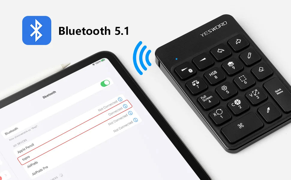 FRUNSI Wireless Bluetooth Shortcut Keyboard for iPad Procreate Graphics Drawing Tablet Painting Mini Portable Rechargeable