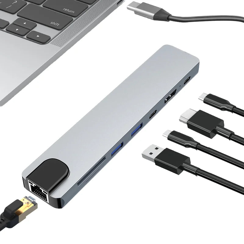 USB Type c Hub 8 in 1 Compatible USB C Hub 8 Port Multi Function Con Ethernet for  Laptops