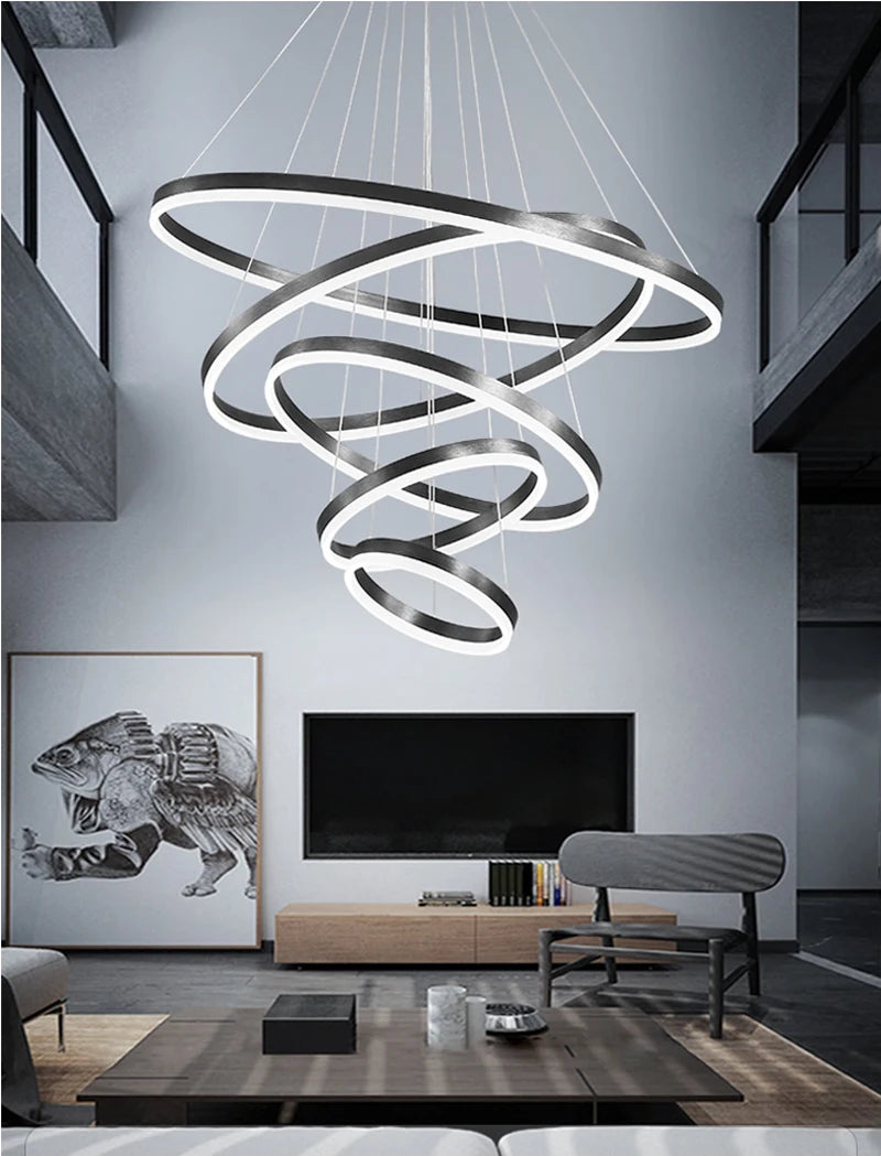 Modern LED Ring Pendant Lights Golden Creative Aluminum Circle Pendant Light for Living Room Restaurant Home Ring Lamp