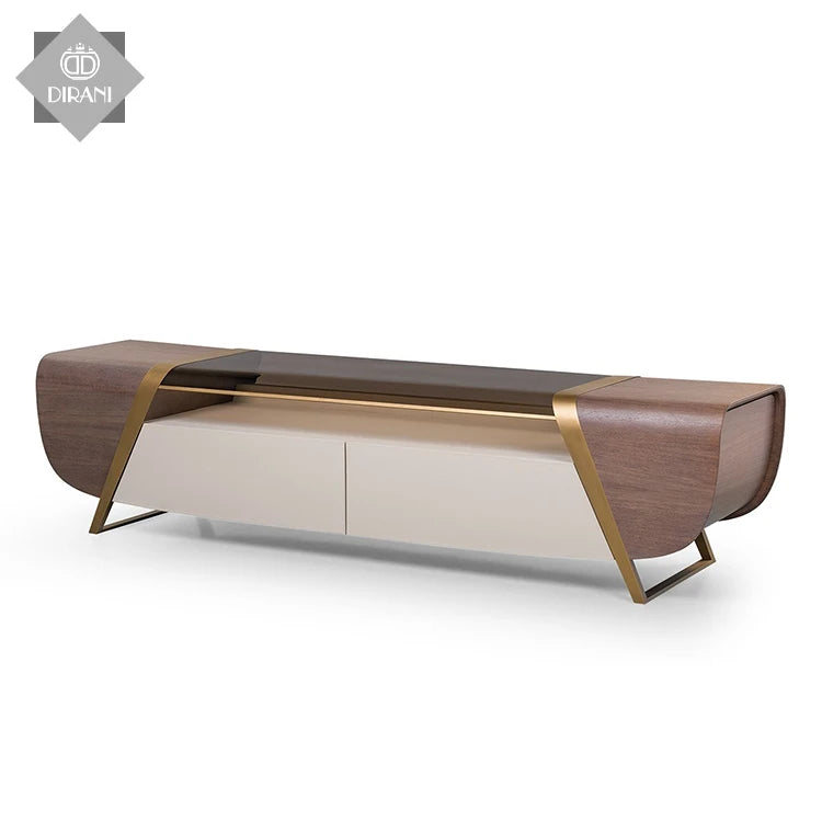 Italian Modern Living Room Furniture Set with Stainless Steel TV Cabinet Wood Marble Table TV Stands Feature Storage