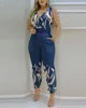 XY1012 2022 New Arrivals V-neck High Waist Backless Printed Jumpsuit Women Summer Jumpsuits With Belt