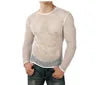 Mens Transparent Sexy Mesh T Shirt New See Through  Fishnet Long Sleeve Muscle Undershirts Nightclub Party Perform Top Tees