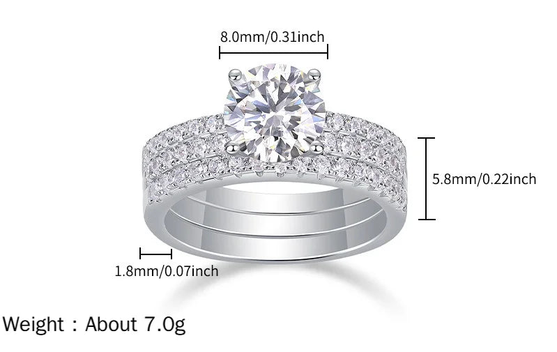 Fine Jewelry S925 Sterling Silver White Gold Plated 3 Pcs Stackly Rings Set Claw Setting Round Cut 2CT VVS GRA Moissanite Rings