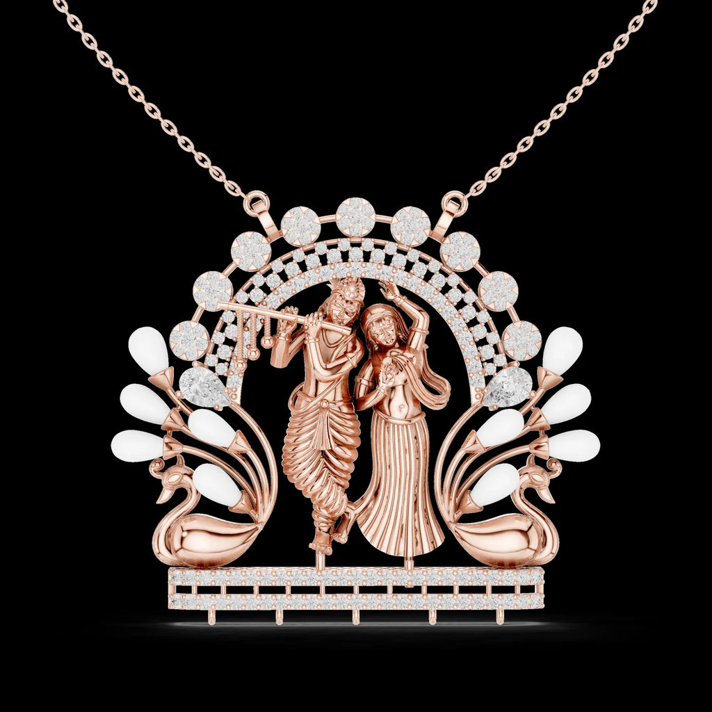 Silver Radha Krishna Lab Grown Diamond Pendant 14K/18K Gold Plated Luxury Link Chain Spiritual Inspired Design Engagement