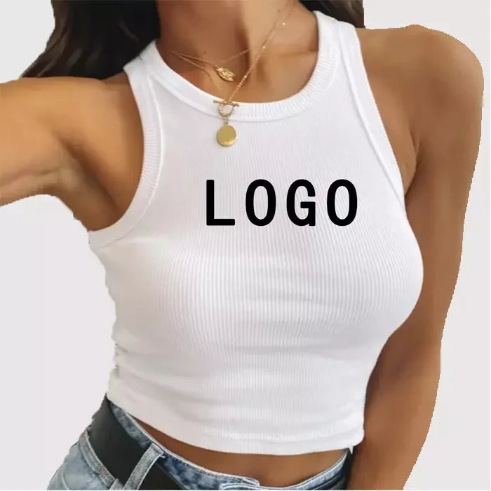 Custom Logo Vest Summer 2026 Ribbed Crop Tops Short Sleeveless Women Crop Tank Top