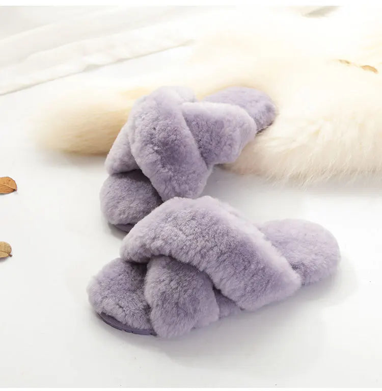 Women Indoor Slippers Real Wool 2023 Natural Sheepskin Home Slipper Winter Fur Slippers Wool Flip Flops Slipper Lady Home Shoes