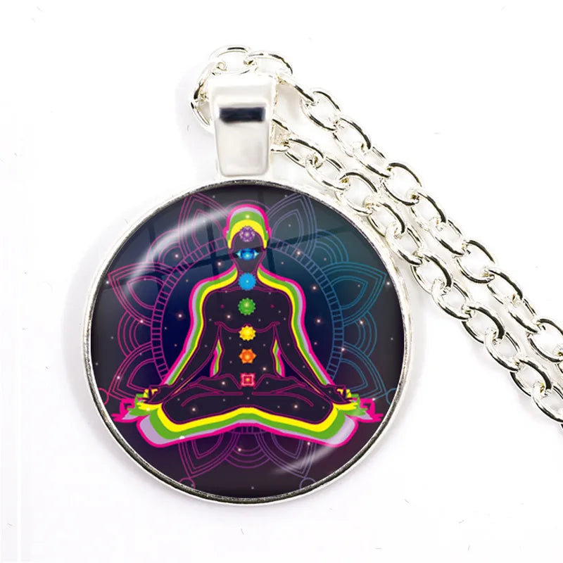New Arrival 7 Chakra Reiki Healing Necklace Buddha Yoga Meditation Pendant Spiritual Hope Jewelry Chain Statement Necklace Gift
