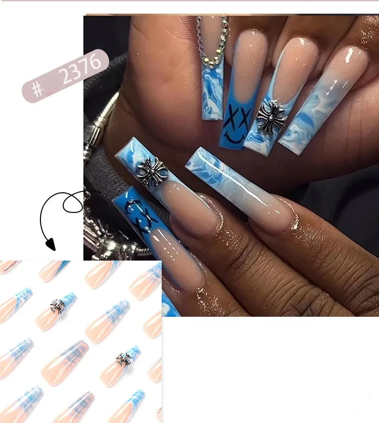 Dropshipping 24 Pcs French Style Romantic Art Acrylic Press on Nails Artificial Fingernails Candy False Nails Dating  Party 2792
