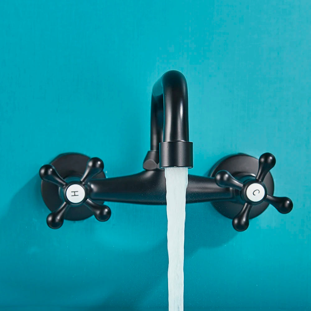 Black Kitchen Faucet Hot And Cold Water MixerFaucets Wall Mounted Tap Vessel Sink Mixer Tap Swivel Spouts Basin Mixer Tap Crane