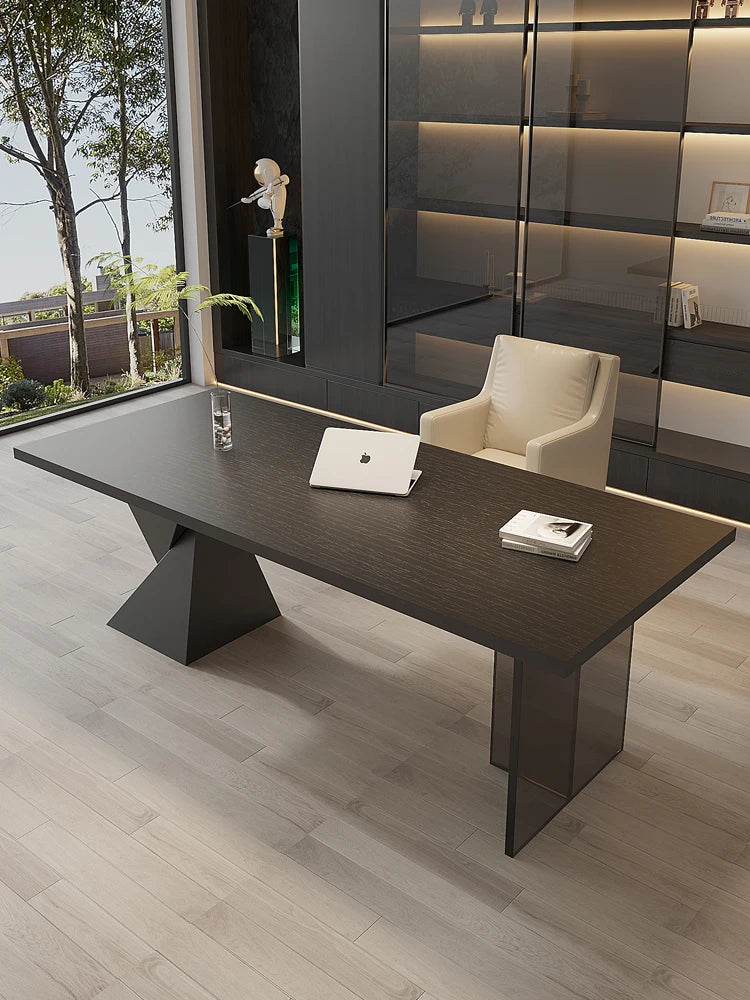 Modern Luxury Home Multi-Function Computer Desk Light Walnut Color Simple Cream Wind Wood Panel Office Furniture
