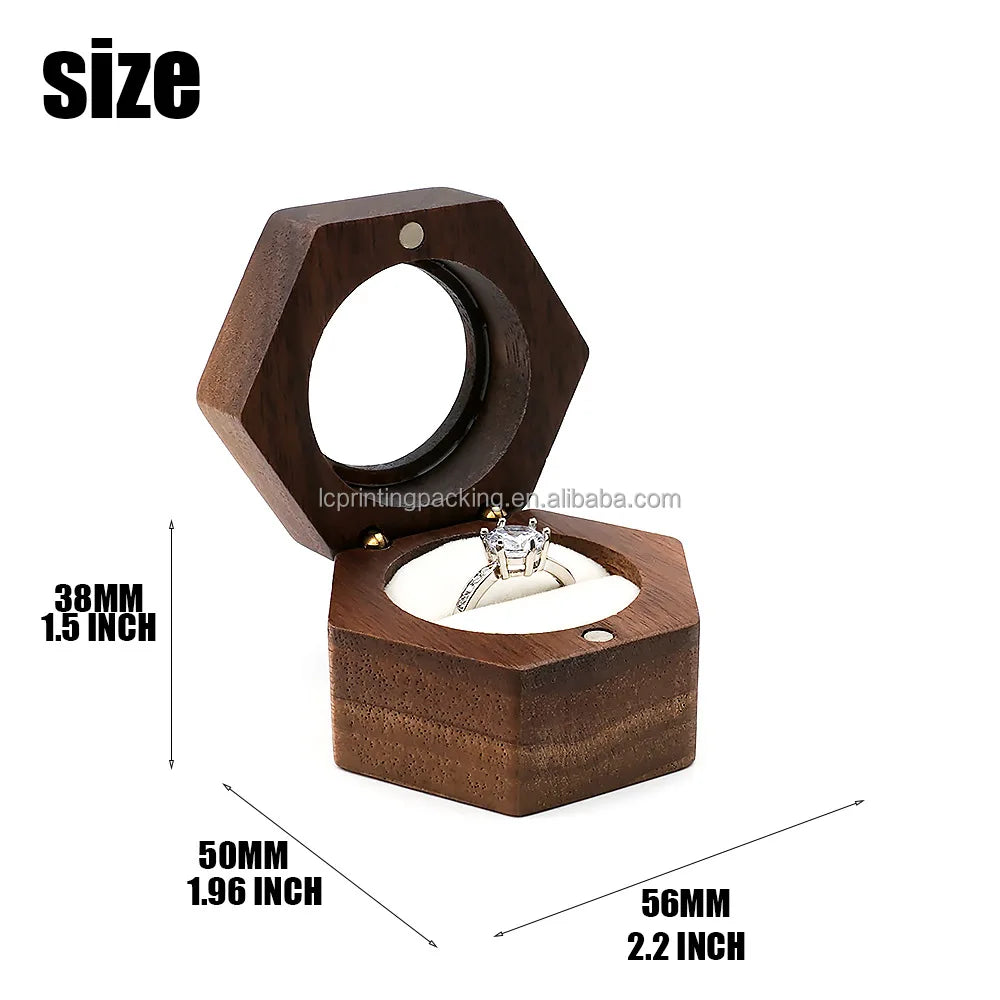 Unique Designed Walnut Wooden Jewelry Ring Box Wooden Carved Jewelry Box for Wedding or Proposal