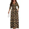 New Wholesale Customized Polynesian Tribal Printed Lace-Up Long Maxi Dress Side Pocket Plus Size Women Casual Dresses With Belt
