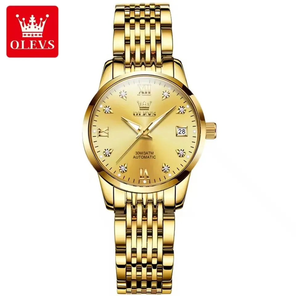 OLEVS 6673 Diamond Dial Mechanical Watch Women Simple Fashion Classic Calendar Women's Automatic Watch Luxury Ladies Watches