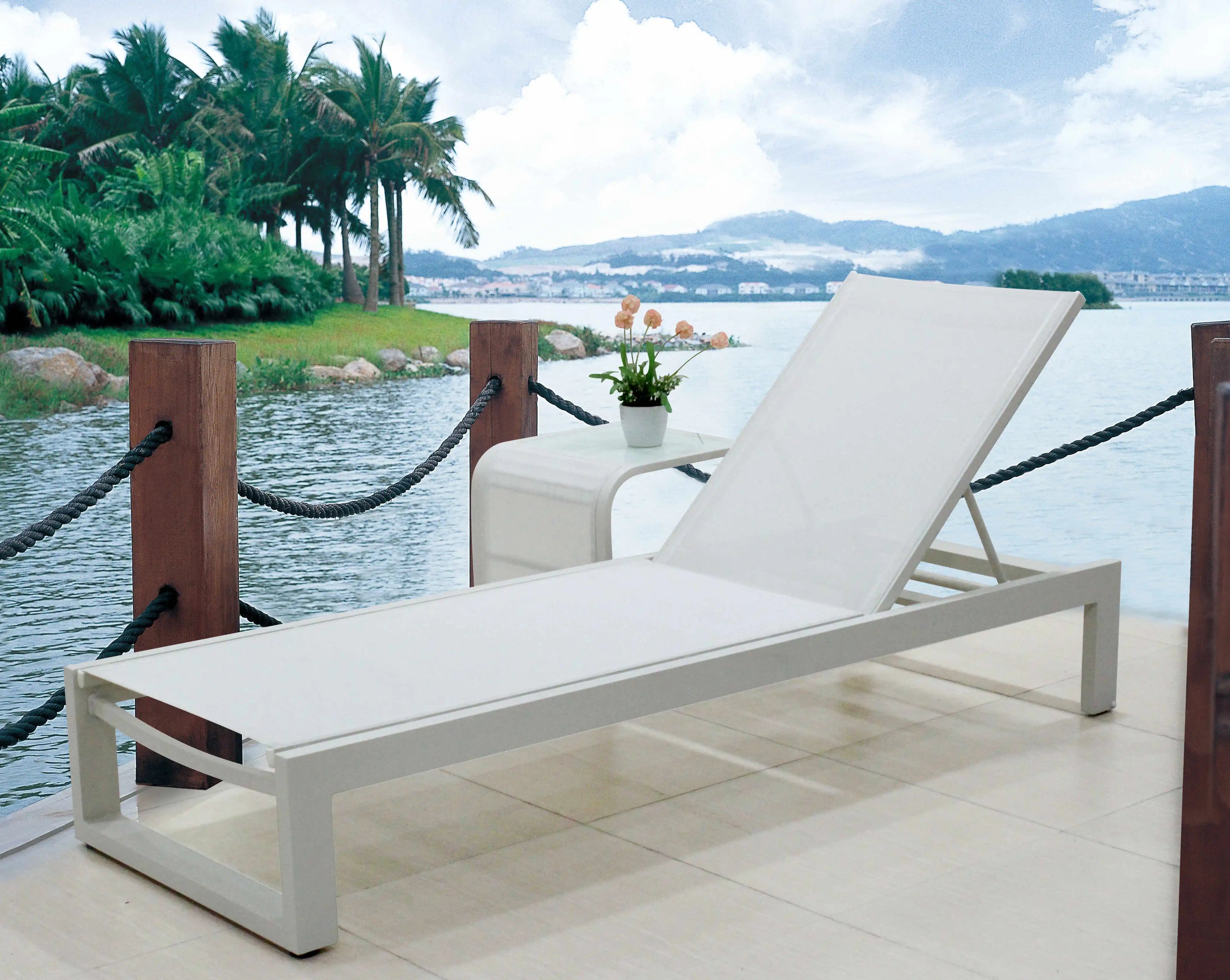 Modern Mesh Fabric Lounger With Aluminum Frame for Beach Garden Patio Hotel Resort Poolside Durable Lounger