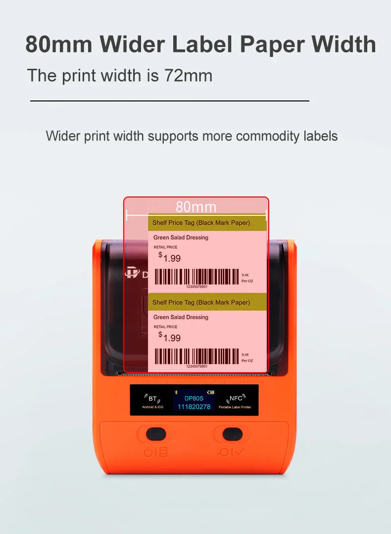 DETONGER DP30S 28-80mm Mini Portable Thermal Printer Multifunctional Barcode Label Sticker Maker BT Android / iOS