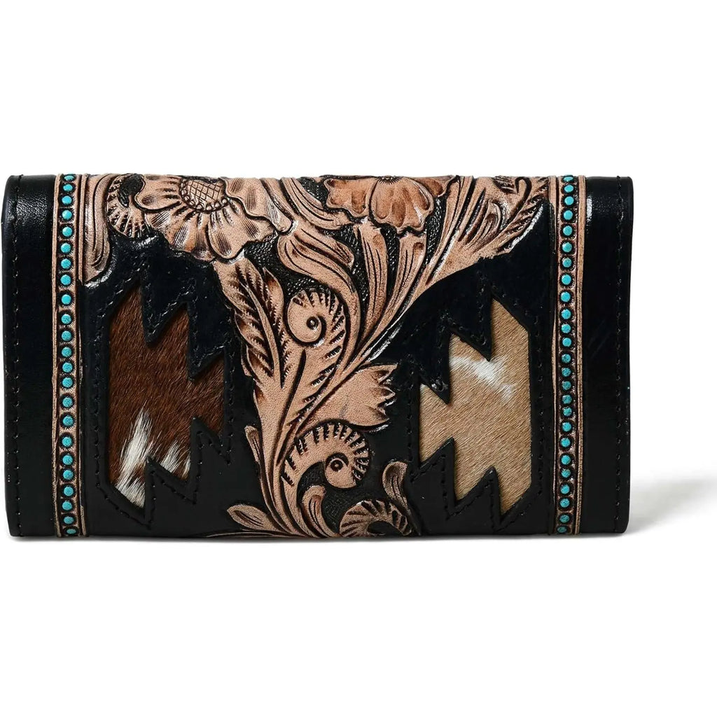 Rustic Vintage Cowhide Leather Trifold Wallet Hand Tooled RFID Card Holder for Men & Women