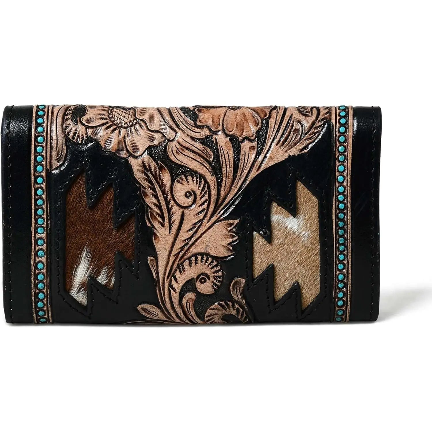 Rustic Vintage Cowhide Leather Trifold Wallet Hand Tooled RFID Card Holder for Men & Women