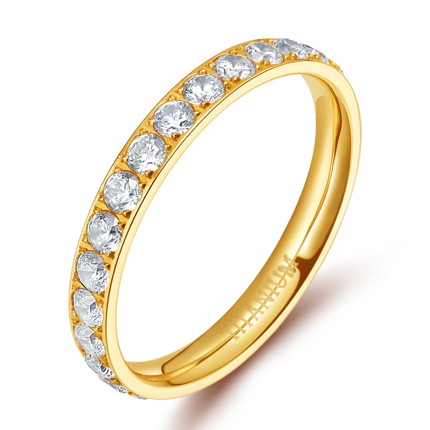 Somen 3mm Gold Color Rings Women Titanium Ring Cubic Zirconia Anniversary Engagement Wedding Band Fashion Jewelry