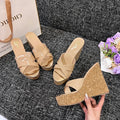 Popular Summer New Style Small Chili Cross Iron Head Fish Mouth Slope Heel High Heel Slippers 9cm 11cm 13cm