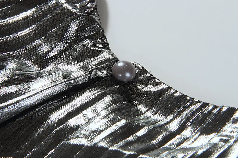 HIGH Quality 2026 Fashion Women's Sexy Luxury Glitter Flare Long Sleeve Belted Pleated Mini Party Dress