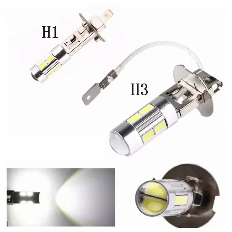 H1 H3 12V Car LED Bulbs 6000K White LED High Power 5630 10SMD Auto Decoding Fog Light Driving Lamp Daytime Running Light DRL