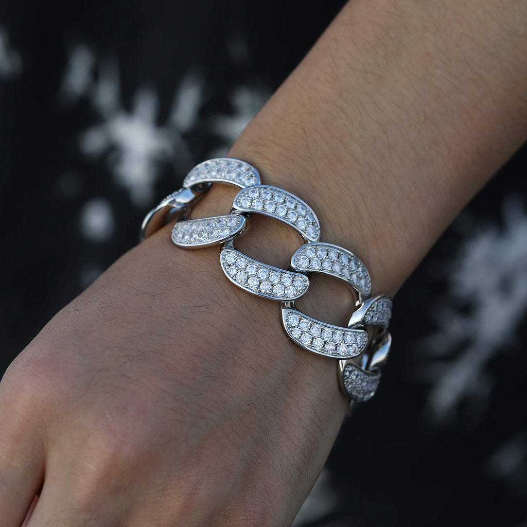 Miami Oversized 28mm Cuban Link Bracelet 18K Gold Plated Set with Zirconia Stylish and Trendy Design for Party Unisex