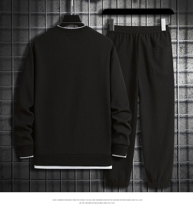 2024 Spring and Autumn Hoodie Set Men's Waffle Crewneck Hoodie Trousers Two-piece Sports Casual Men's Wear Hoodie Sweater