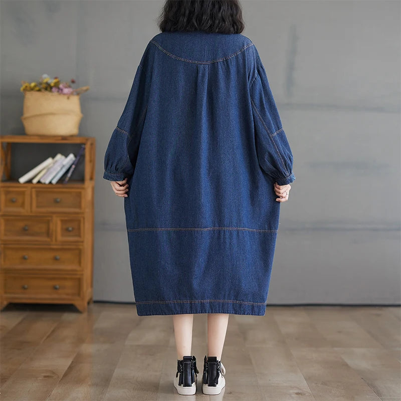 Boutique Wholesale 2026 Autumn New Fashionable Loose and Slimming Mid to Long Denim Women's Dress
