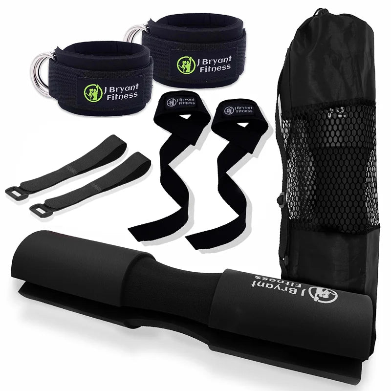 Barbell Pad Set with Carry Bag Weightlifting Wrist Wrap and Gym Ankle Straps for Lunges Hip Thrusts Powerlifting Deadlift